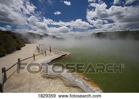 Stock Photo - Champagne Pool at geothermal site, Wai-O-Tapu Thermal Wonderland on North Island of New Zealand. Fotosearch