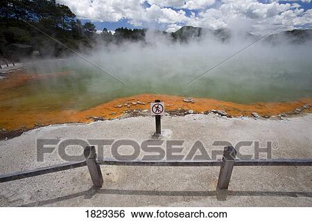 Champagne Pool at geothermal site, Wai-O-Tapu Thermal Wonderland on North Island of New Zealand View Large Photo Image Stock Photograph - Champagne Pool at geothermal site, Wai-O-Tapu Thermal Wonderland on North Island of New Zealand. Fotosearch