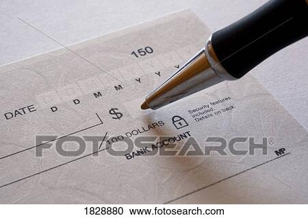 Stock Image - Cheque with pen. Fotosearch