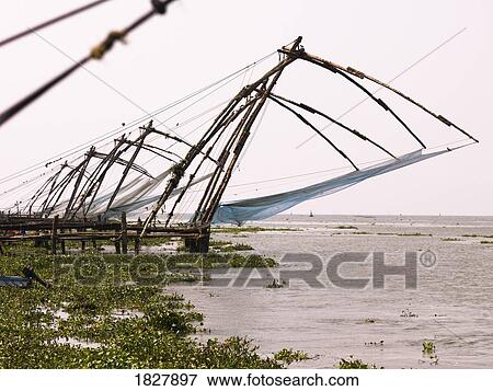 Stock Photo - Chinese fishing nets, Cochin, India . Fotosearch