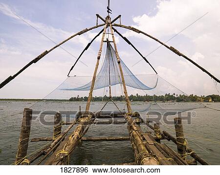 Stock Photograph - Chinese fishing nets, Cochin, India . Fotosearch
