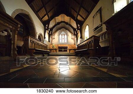 Stock Image - Church interior, Lake District, Cumbria, England. Fotosearch