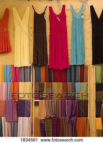 Stock Image - Clothes for sale, Katakolon, Greece . Fotosearch