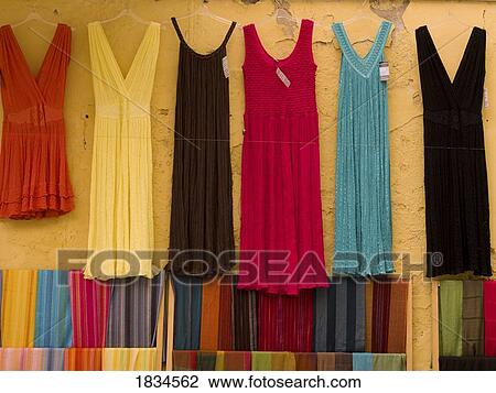 Stock Image - Clothes for sale, Katakolon, Greece . Fotosearch