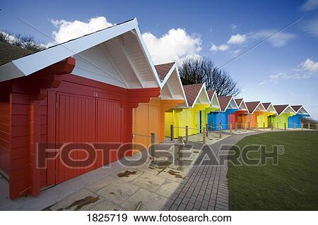 Colorful beach huts, Scarborough, North Yorkshire, England View Large Photo Image Stock Photo - Colorful beach huts, Scarborough, North Yorkshire, England. Fotosearch