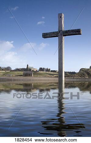 Cross in water, Bewick, England View Large Photo Image Picture - Cross in water, Bewick, England. Fotosearch
