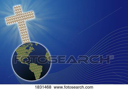 Stock Photo - Cross on the world. Fotosearch