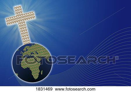 Stock Photo - Cross on the world. Fotosearch