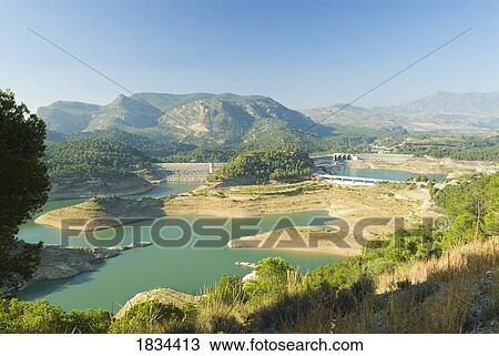 Stock Image - Dam, Presa de Guadalhorce, Guadalteba, Málaga, Andalucia, Spain, Europe. Fotosearch