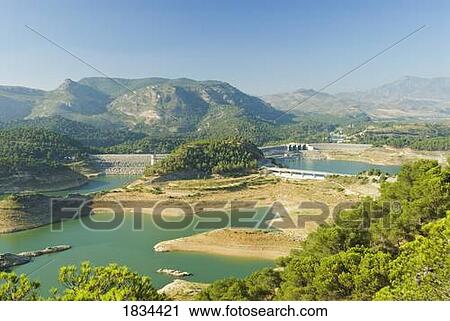 Stock Image - Dam, Presa de Guadalhorce, Guadalteba, Málaga, Andalucia, Spain, Europe. Fotosearch