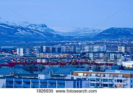 Stock Photography - Downtown Reykjavik from Perlan Viewpoint, World's Northernmost capital, Iceland . Fotosearch