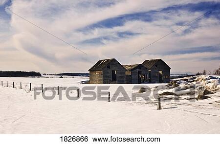 Stock Photograph - Farm structures in winter. Fotosearch