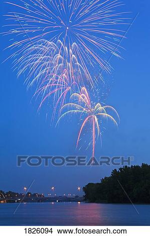 Picture - Fireworks at the Forks Historic District, Winnipeg, Manitoba, Canada . Fotosearch