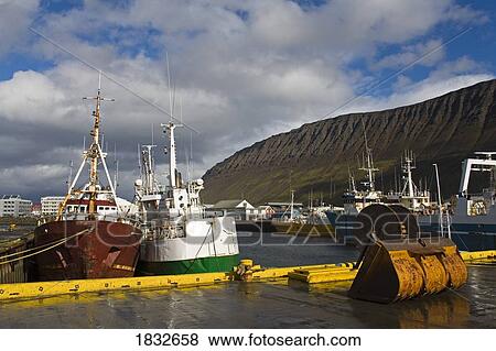 Stock Photo - Fishing Vessels, Port Of Isafjordur, West Fjords Region, Iceland, Europe. Fotosearch