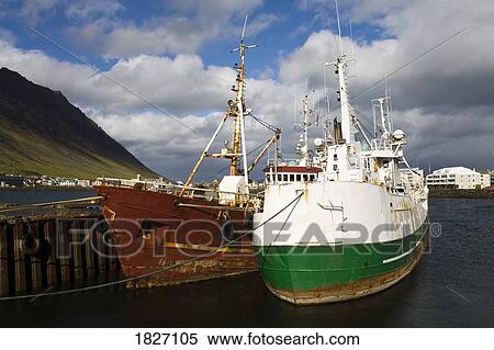 Stock Photography - Fishing Vessels, Port of Ísafjörður, West Fjords Region, Iceland . Fotosearch