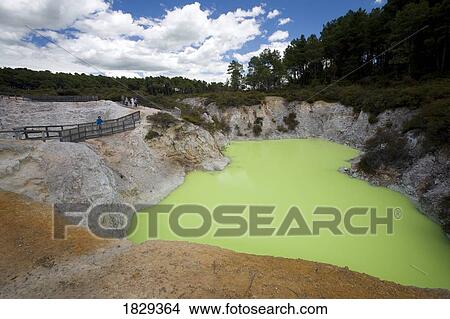 Picture - Geothermal site, Wai-O-Tapu Thermal Wonderland on North Island of New Zealand. Fotosearch