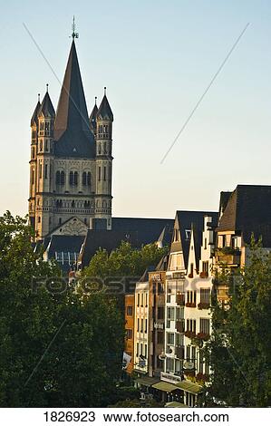 Stock Image - Great St. Martin church, Gros St. Martin, Cologne (Koln), Western Germany, Europe. Fotosearch