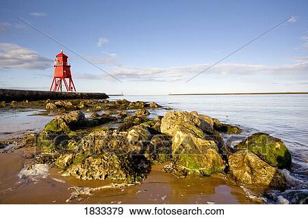 Herd Groyne Lighthouse, South Shields, Tyne and Wear, England View Large Photo Image Stock Photo - Herd Groyne Lighthouse, South Shields, Tyne and Wear, England. Fotosearch