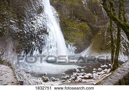 Stock Image - Horse Tail Falls, Columbia River, George National Scenic Area, Oregon, USA. Fotosearch