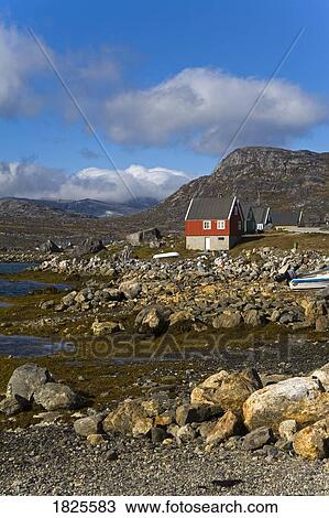 Stock Image - Houses in Nanortalik, Island of Qoornoq, Province of Kitaa, Southern Greenland. Fotosearch