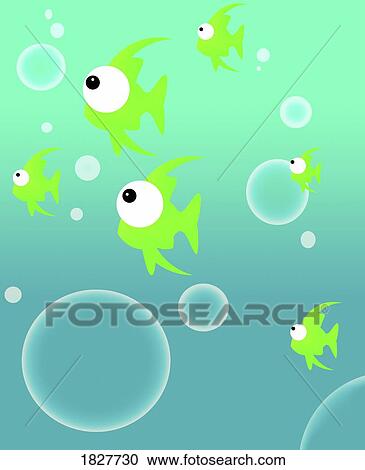 Stock Image - Illustration of fish and bubbles. Fotosearch