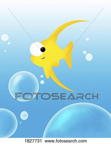 Stock Image - Illustration of fish and bubbles. Fotosearch