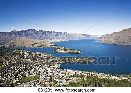 Stock Photography - Lake Wakatipu on Queenstown, New Zealand. Fotosearch