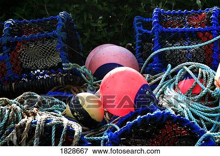Lobster pots and buoys View Large Photo Image Stock Photo - Lobster pots and buoys. Fotosearch