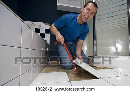 Man installing bathroom floor tiles View Large Photo Image Stock Image - Man installing bathroom floor tiles. Fotosearch