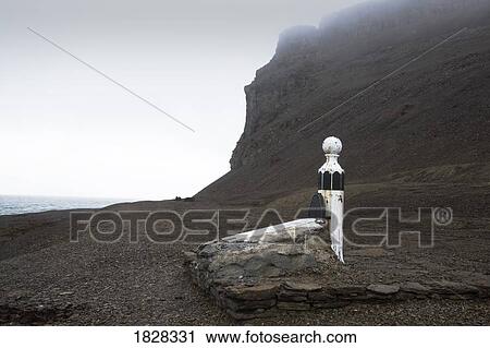 Stock Image - Memorial grave to Joseph René Bellot, French Arctic explorer, Nunavut, Canada. Fotosearch