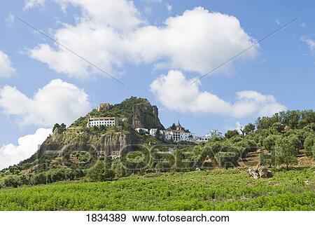 Stock Photo - Mountain village of Zahara de la Sierra, Cádiz, Andalucia, Spain, Europe . Fotosearch
