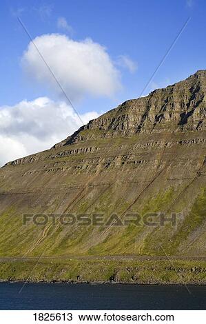 Stock Image - Mountains in Isafjordur, West Fjords region, Iceland. Fotosearch