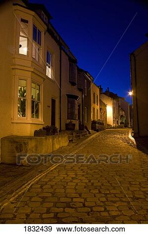 Narrow Cobblestone Road At Night View Large Photo Image Stock Photo - Narrow Cobblestone Road At Night. Fotosearch