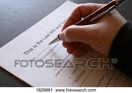 Stock Image - Person signing will. Fotosearch