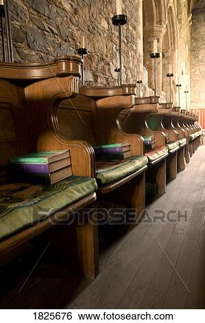 Stock Photograph - Pews in a church, Iona, Scotland. Fotosearch