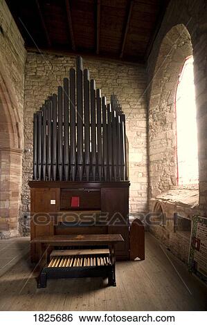 Stock Photograph - Pipe organ, church, Holy Island, Bewick, England. Fotosearch