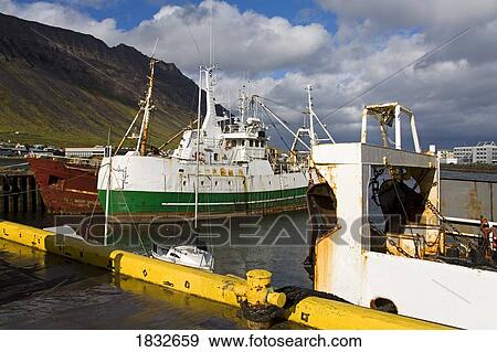 Stock Photo - Port Of Isafjordur, West Fjords Region, Iceland, Fishing Vessels, Europe. Fotosearch