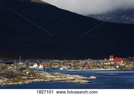 Stock Image - Port of Nanortalik, Island of Qoornoq, Kingdom of Denmark. Fotosearch