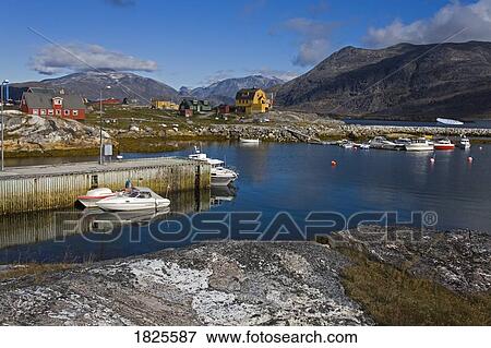 Stock Photo - Port of Nanortalik, Island of Qoornoq, Province of Kitaa, Southern Greenland, Kingdom of Denmark . Fotosearch