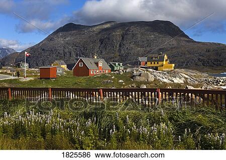 Stock Photograph - Port of Nanortalik, Island of Qoornoq, Province of Kitaa, Southern Greenland, Kingdom of Denmark . Fotosearch