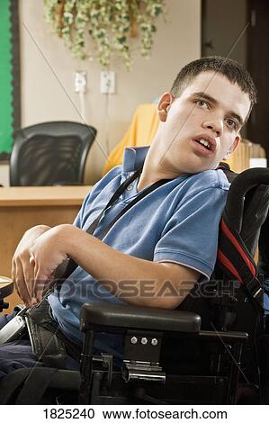 Stock Image - Portrait of handicapped man. Fotosearch