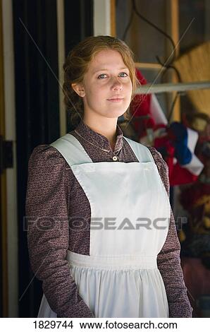 Picture - Portrait of woman wearing pioneer costume, Fort Edmonton, Alberta, Canada. Fotosearch