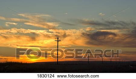 Picture - Power lines at Sunset. Fotosearch
