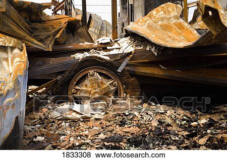 Stock Photo - Remnants of burnt down building. Fotosearch