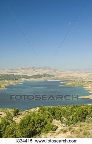 Stock Photography - Reservoir, Embalse de Guadalhorce, Guadalteba, Málaga, Andalucia, Spain, Europe. Fotosearch