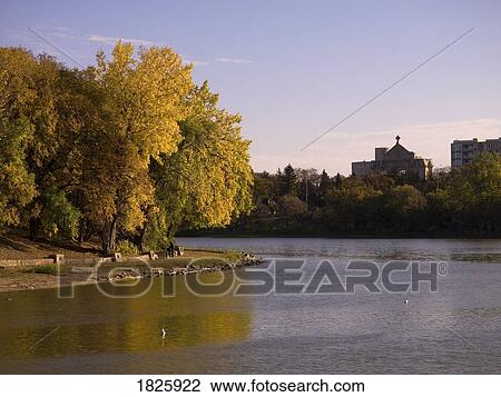 Stock Image - River scene, Winnipeg, Manitoba, Canada. Fotosearch