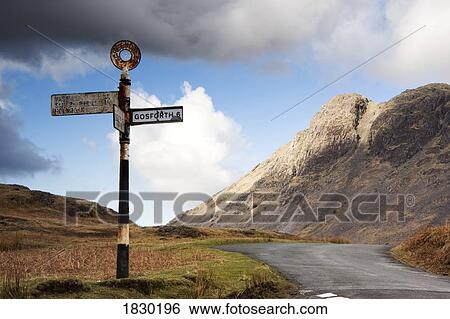 Stock Photograph - Road sign, Lake District, Cumbria, England, Europe. Fotosearch