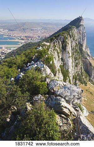 Stock Image - Rock of Gibraltar, Gibraltar, view to Spain. Fotosearch