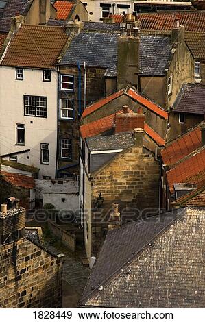 Stock Photo - Rooftops of Staithes, Yorkshire, England. Fotosearch
