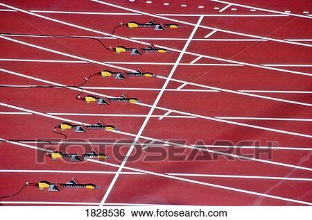 Row of starting blocks View Large Photo Image Stock Photograph - Row of starting blocks. Fotosearch